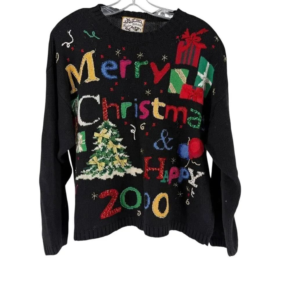 Heirloom Collectibles Sweater Christmas 2000 Y2K Vintage Size XL Black Padded